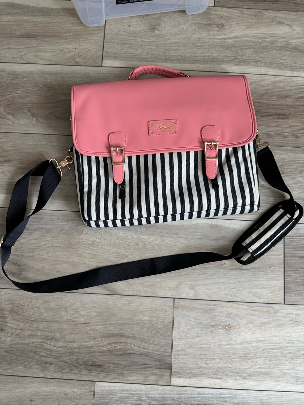 Pink and Black Striped Women’s Laptop Crossbody
